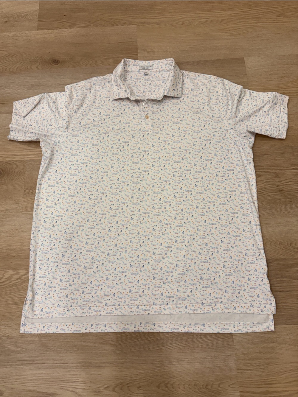 Peter Millar White Patterned Golf Shirt with Blue and Pink Accents